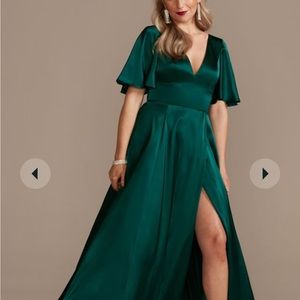 David’s Bridal CHARMEUSE FLUTTER-SLEEVE A-LINE BRIDESMAID DRESS, GEM